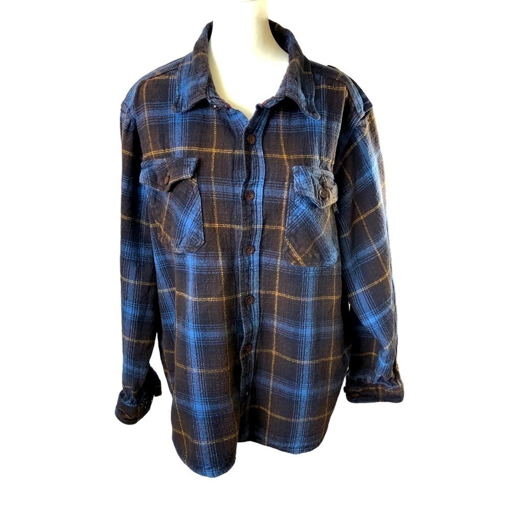 Pacific Trail Shacket Heavy Cotton XL Blue Brown Long Sleeve Button Cuff